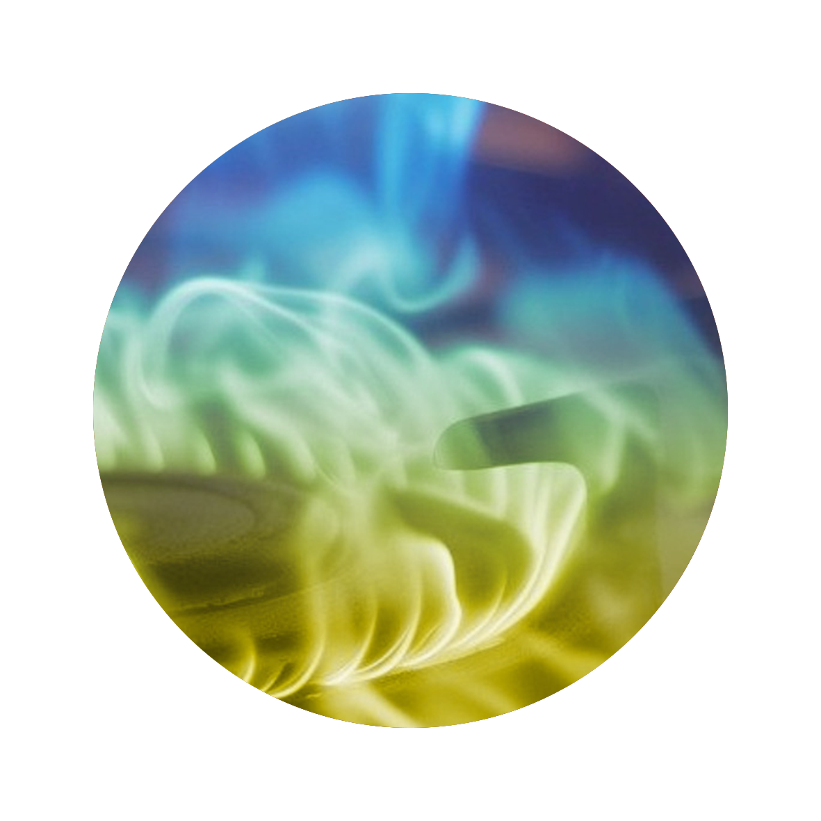 Gasflamme in Gelb, Grün und Blau